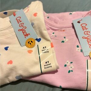 Cat & Jack Kids' Heart and Floral Tees - White and Pink 2 pack